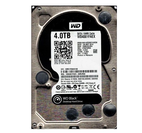 WD4001FAEX-00MHRAO Western Digital Black 4TB 7200RPM SATA 6Gb/s 64MB Cache 3.5-Inch Hard Drive