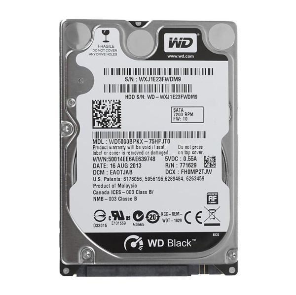 WD5000BPKX-75HPJT0 Western Digital Black 500GB 7200RPM SATA 6Gb/s 16MB Cache 2.5-inch Hard Drive