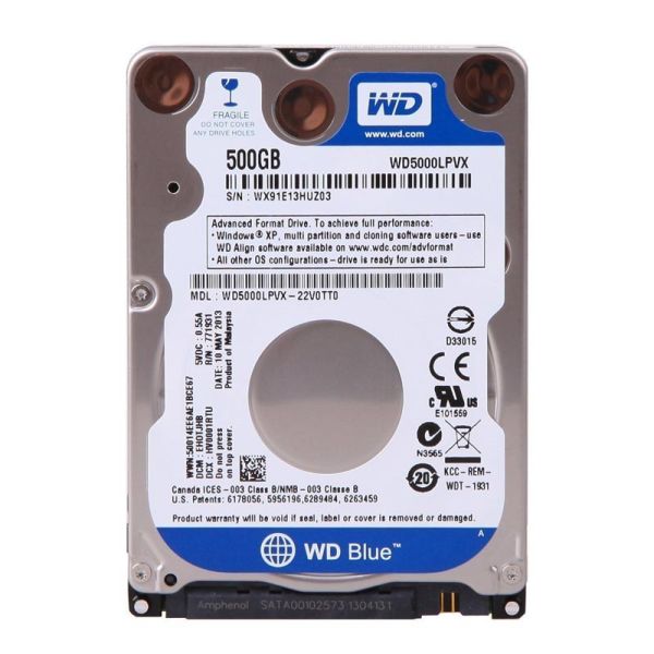 WD5000LPVX-55V0TT0 Western Digital Blue 500GB 5400RPM SATA 6Gb/s 8MB Cache 2.5-inch Hard Drive