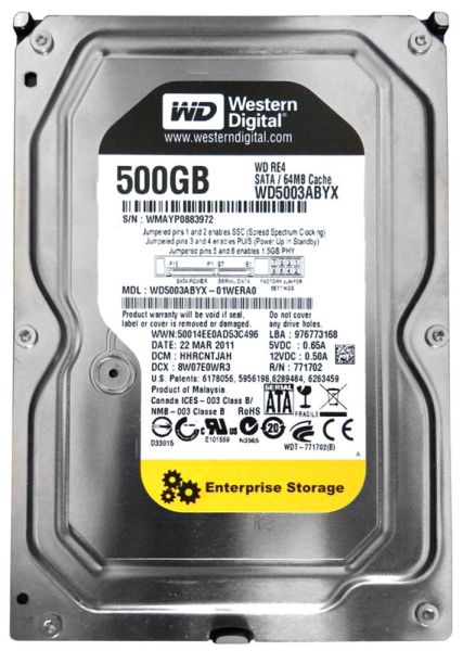 WD5003ABYX-01WERA0 Western Digital RE4 500GB 7200RPM SATA 3Gb/s 64MB Cache 3.5-inch Enterprise Hard Drive