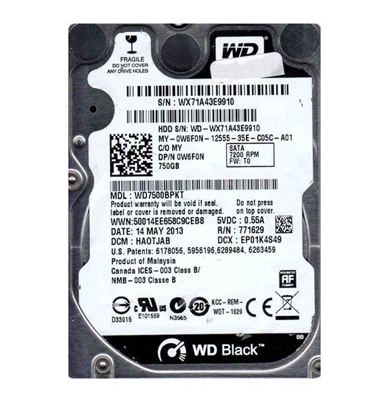 WD7500BPKT Western Digital Scorpio Black 750GB 7200RPM SATA 3Gb/s 16MB Cache 2.5-inch Hard Drive