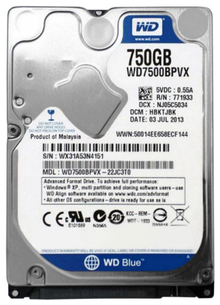 WD7500BPVX Western Digital Blue 750GB 5400RPM SATA 6Gb/s 8MB Cache 2.5-inch Hard Drive