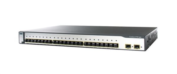 WS-C3750-24FS-S Cisco Catalyst 3750 Series 24 x RJ-45 Ports 10/100Base-FX + 2 x SFP Ports Layer 3 Managed Rack-mountable Fast Ethernet Network Switch